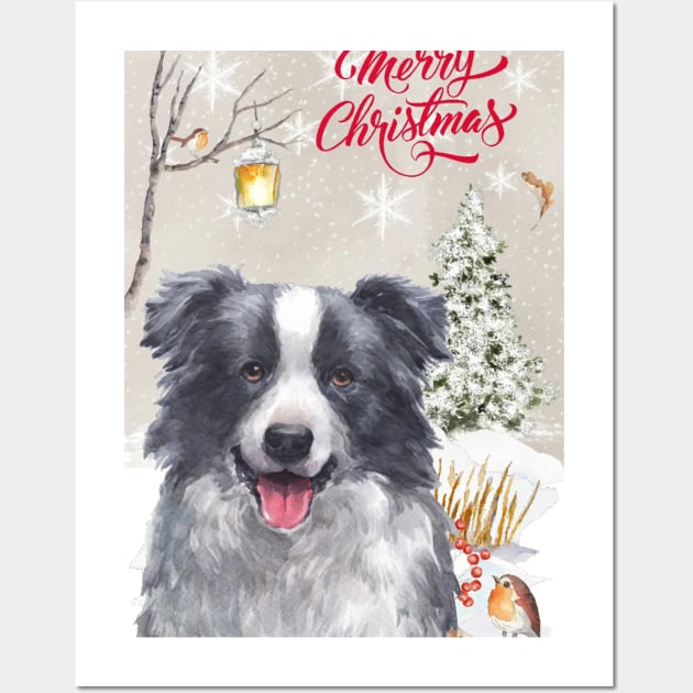 Border Collie Merry Christmas Santa Dog Wall Art by Puppy Eyes